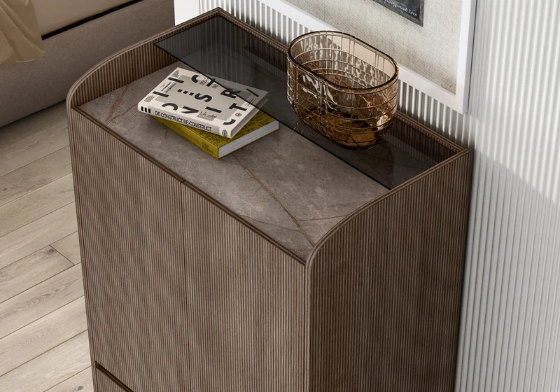 Semainier bois rainuré marbre – Hexagon
