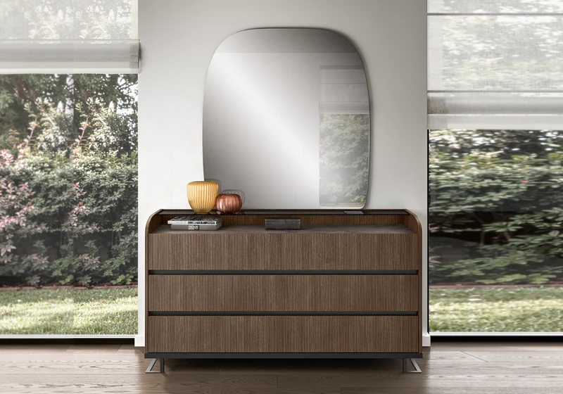 Commode bois rainuré marbre – Hexagon