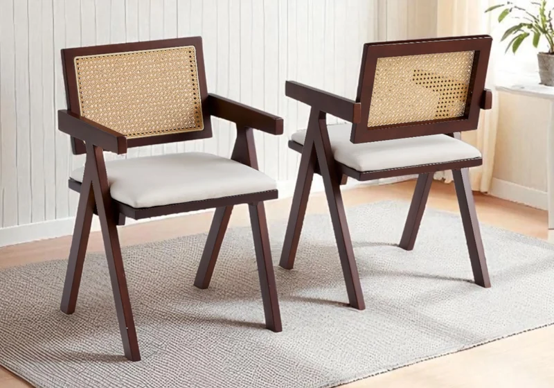 Ensemble table et chaises noyer cannage - Monza