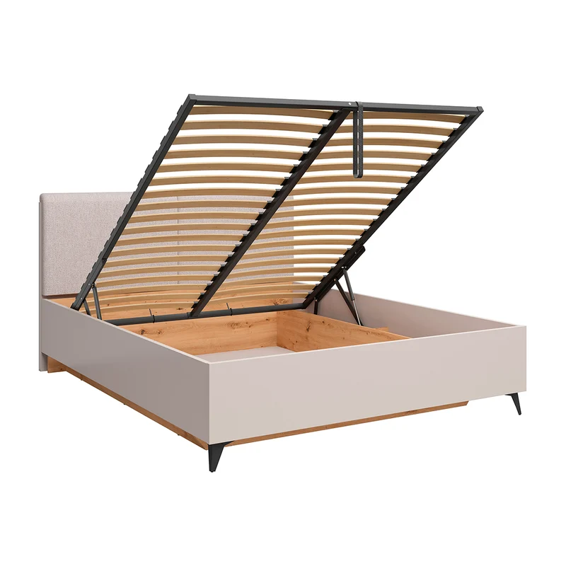 Lit coffre 160x200 sommier inclus ouverture de face Vicky Cachemire et Bois