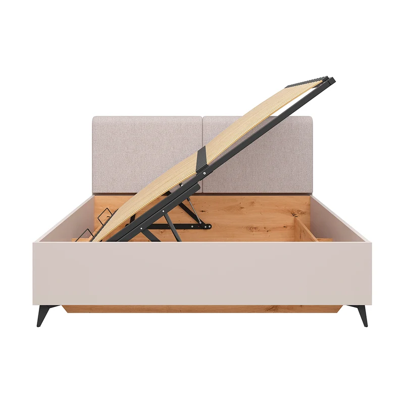 Lit coffre 160x200 sommier inclus ouverture de côté Vicky Cachemire et Bois