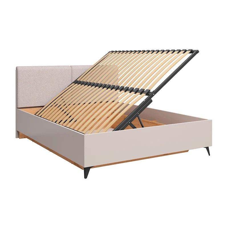 Lit coffre 160x200 sommier inclus ouverture de côté Vicky Cachemire et Bois