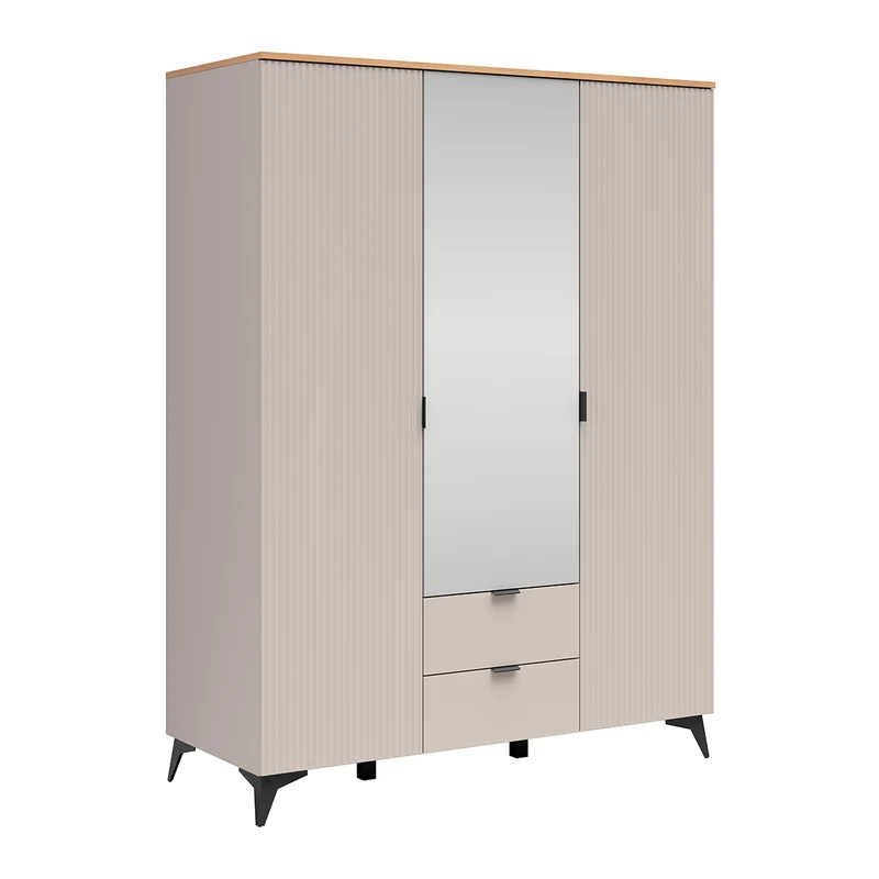 Armoire 3 portes 2 tiroirs Vicky Cachemire et Bois