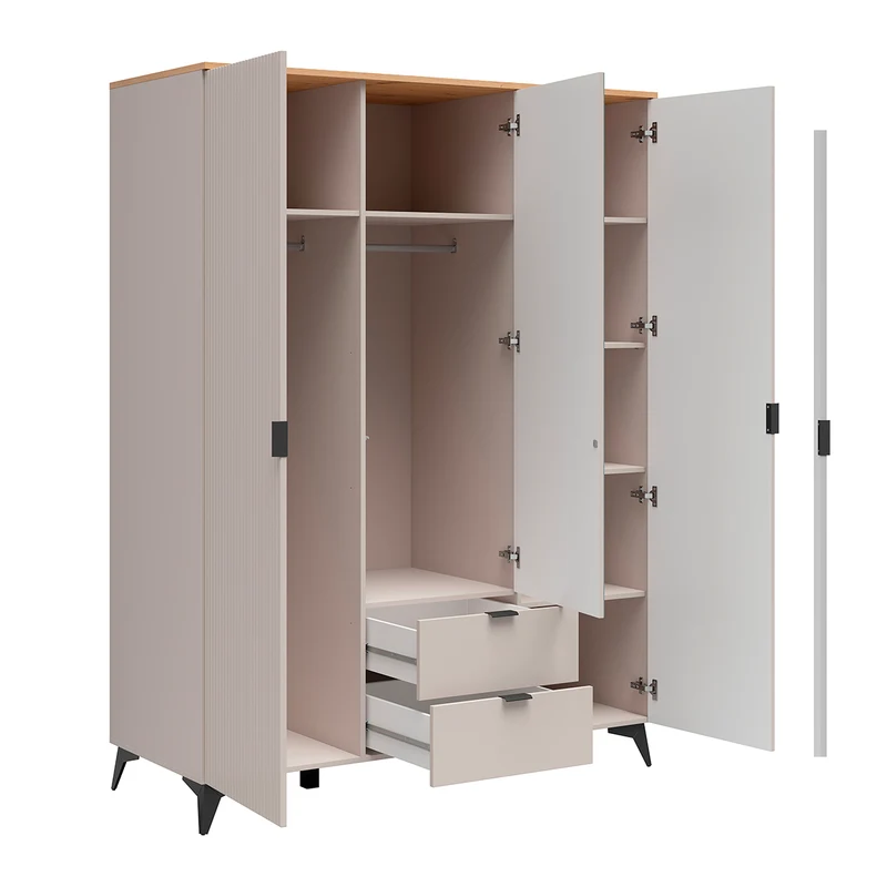 Armoire 3 portes 2 tiroirs Vicky Cachemire et Bois