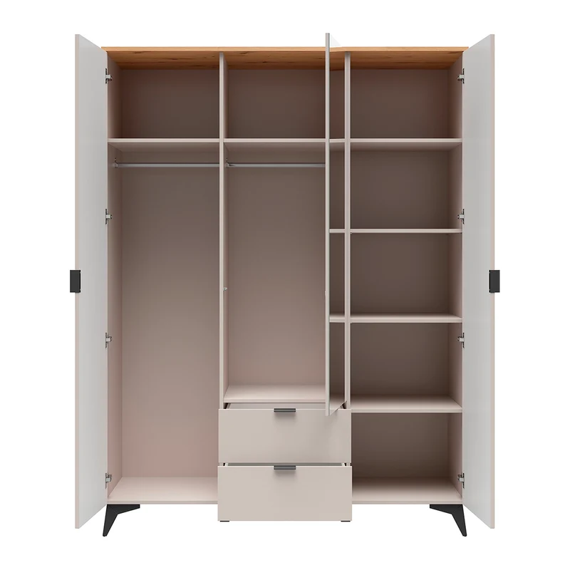 Armoire 3 portes 2 tiroirs Vicky Cachemire et Bois