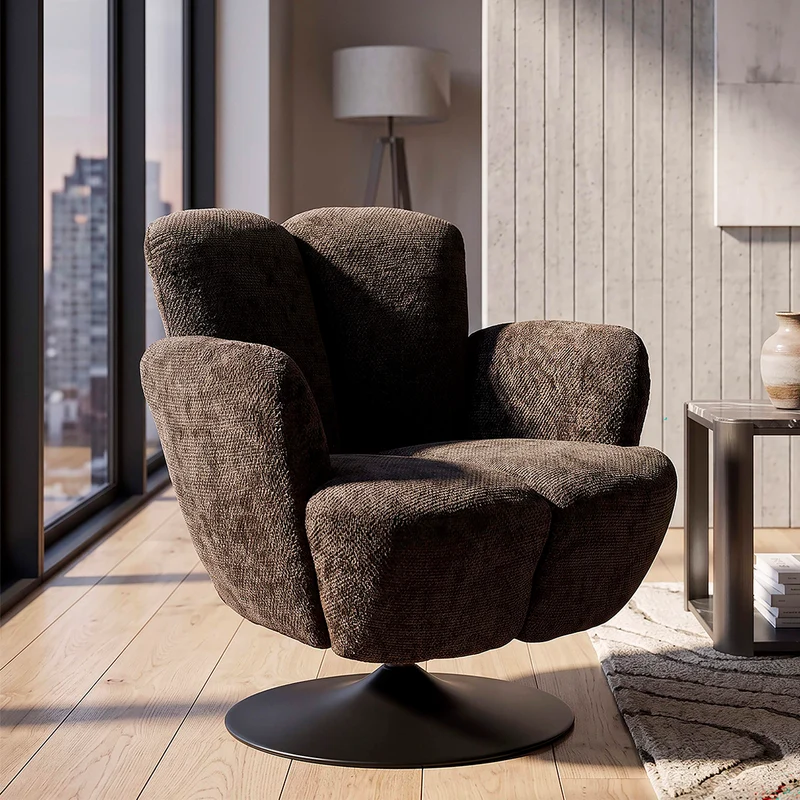 Fauteuil pivotant Jesse tissu chenille Noir