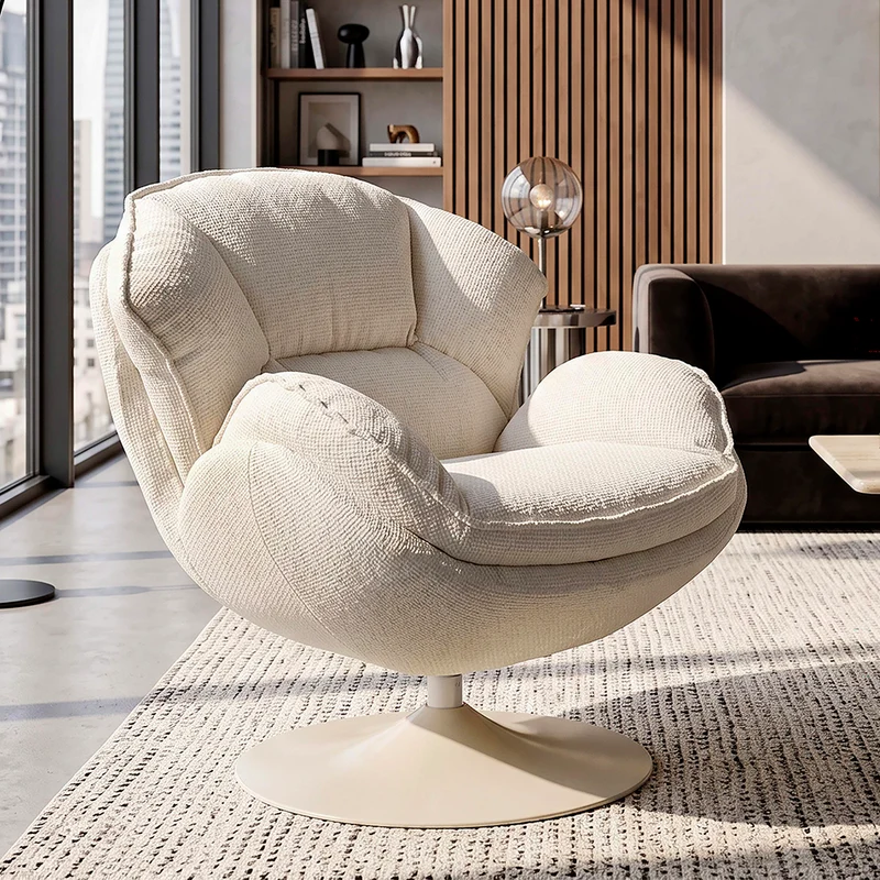 Fauteuil pivotant Dustin tissu chenille Blanc et Crème