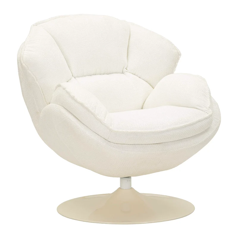 Fauteuil pivotant Dustin tissu chenille Blanc et Crème