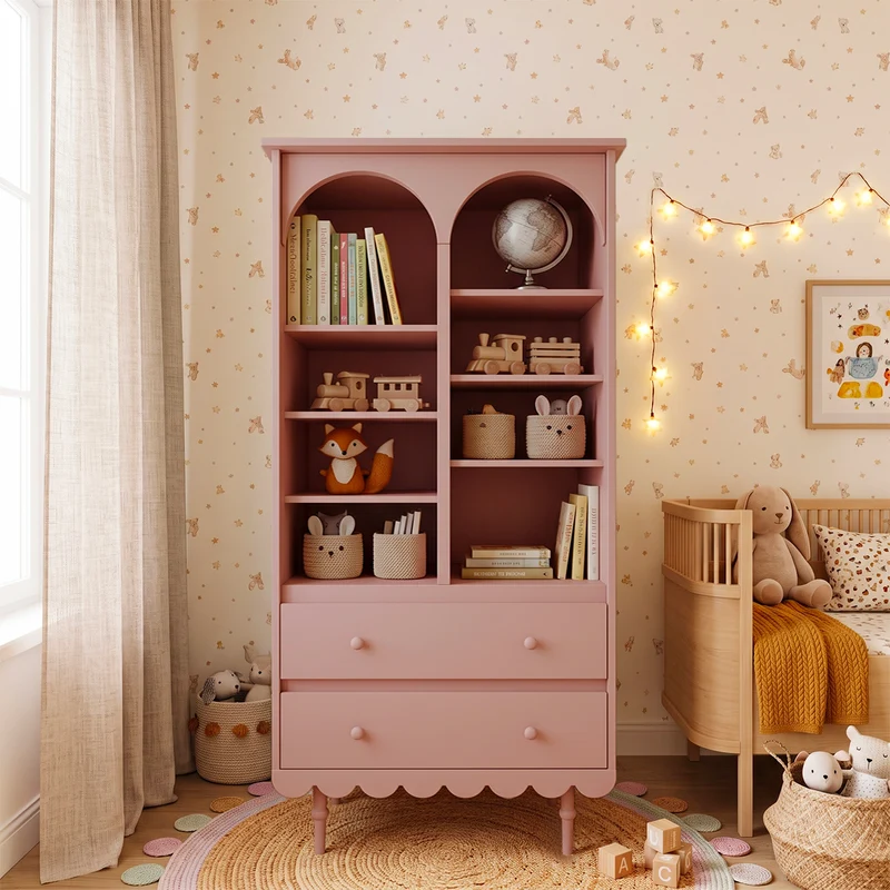 Bibliothèque 2 tiroirs Wood Luck Babushka Rose
