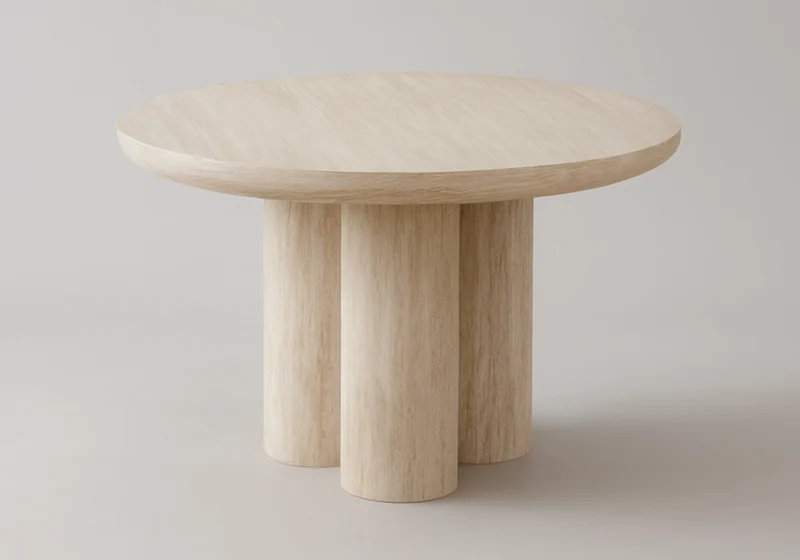 Ensemble table ronde travertin et chaises cannage - Lumia