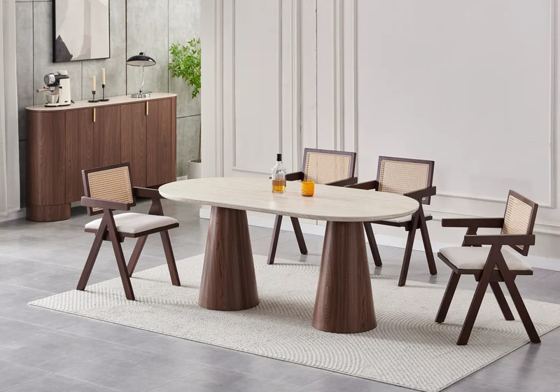 Table basse ovale noyer travertin - Monza