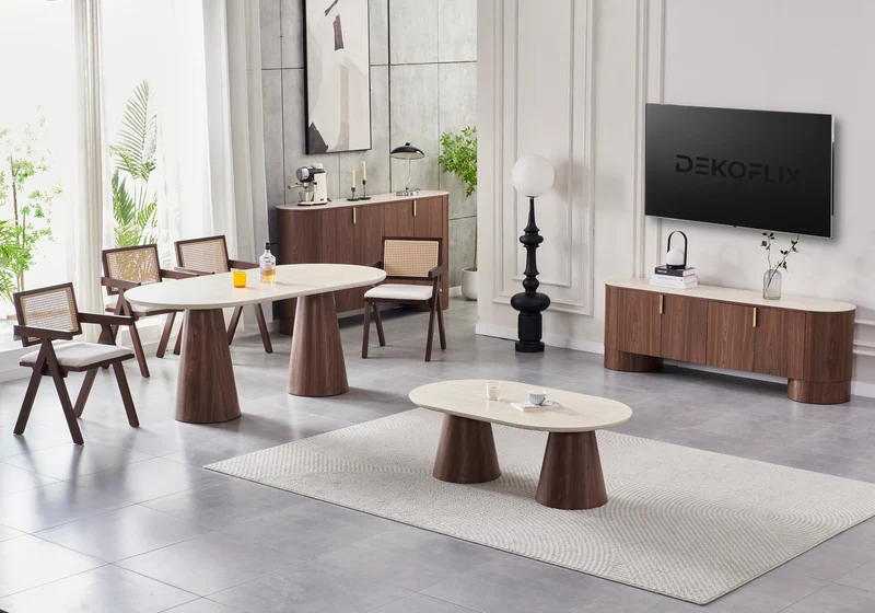 Table basse ovale noyer travertin - Monza