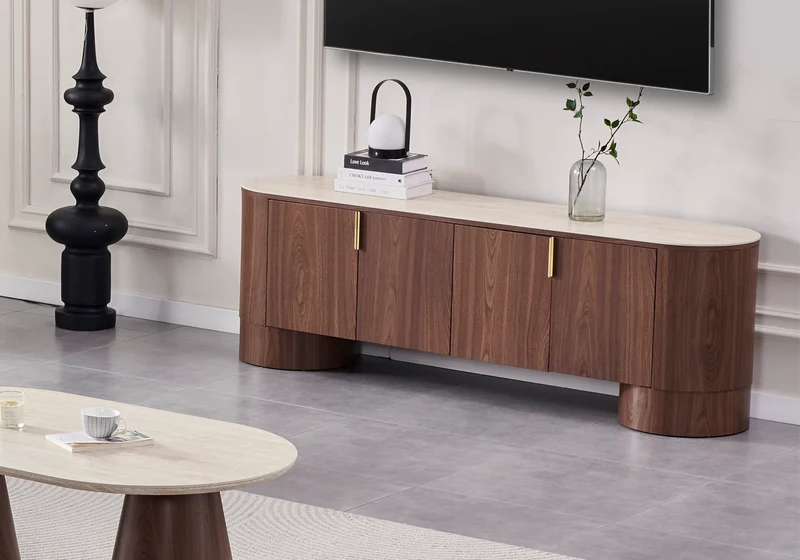 Table basse ovale noyer travertin - Monza