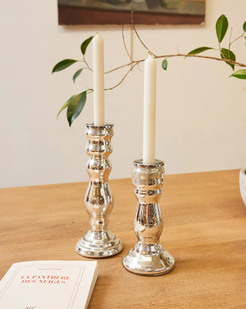 Ulysse, la paire de bougeoirs en verre églomisé N°124
