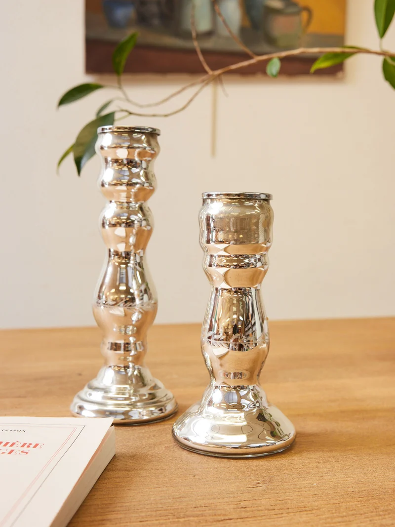 Ulysse, la paire de bougeoirs en verre églomisé N°124