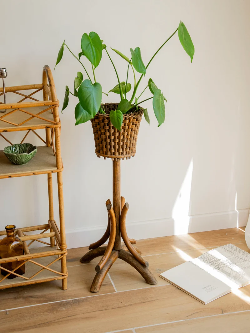 Ariel, le porte-plante tressé en bois foncé N°549