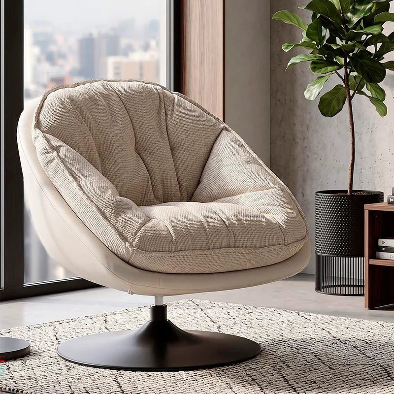Fauteuil pivotant Corey tissu chenille Crème et Noir