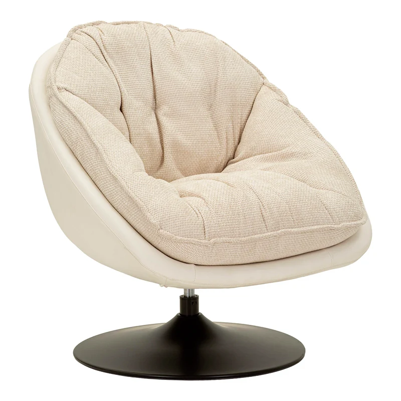 Fauteuil pivotant Corey tissu chenille Crème et Noir