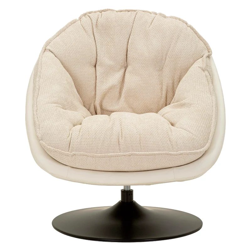 Fauteuil pivotant Corey tissu chenille Crème et Noir