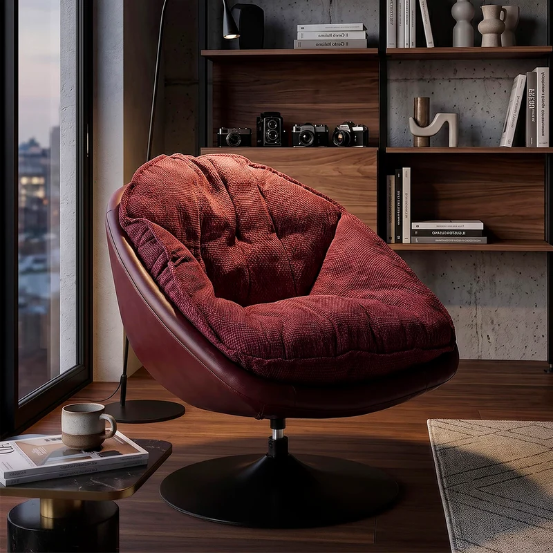 Fauteuil pivotant Corey tissu chenille Bordeaux et Noir