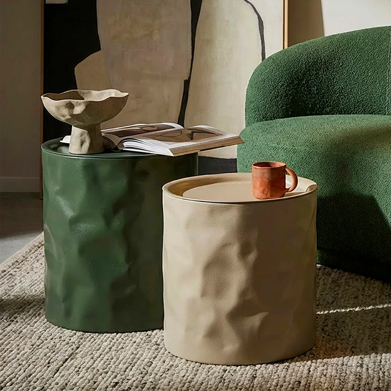 Lot de 2 bouts de canapé 39 cm et 35 cm métal froissé Kiera Vert et Taupe