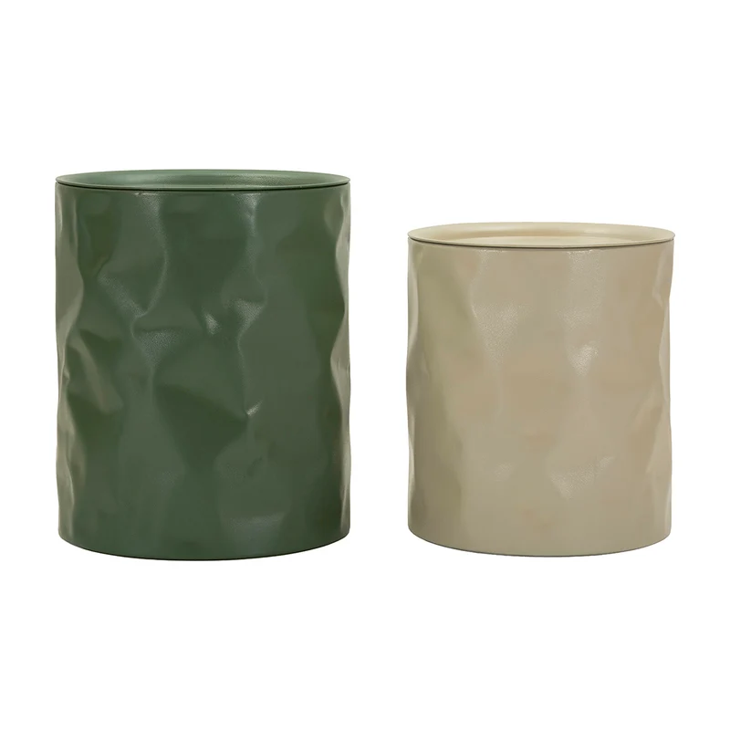Lot de 2 bouts de canapé 39 cm et 35 cm métal froissé Kiera Vert et Taupe