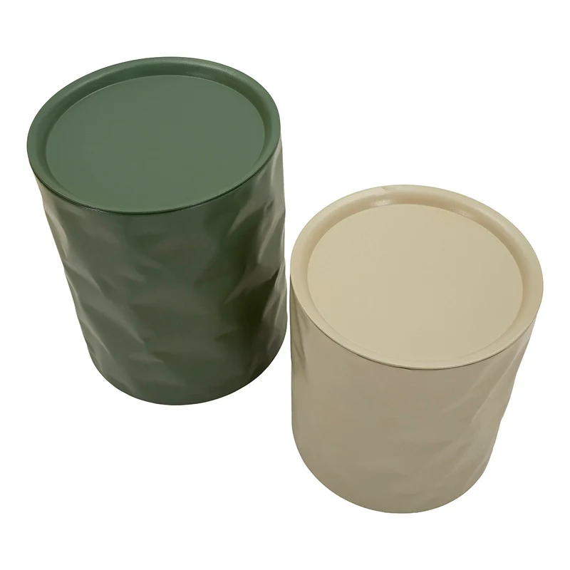 Lot de 2 bouts de canapé 39 cm et 35 cm métal froissé Kiera Vert et Taupe