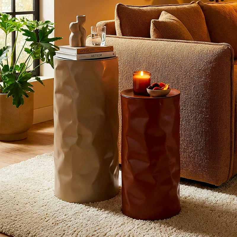 Lot de 2 bouts de canapé 30 cm et 27 cm métal froissé Kiera Bordeaux et Taupe