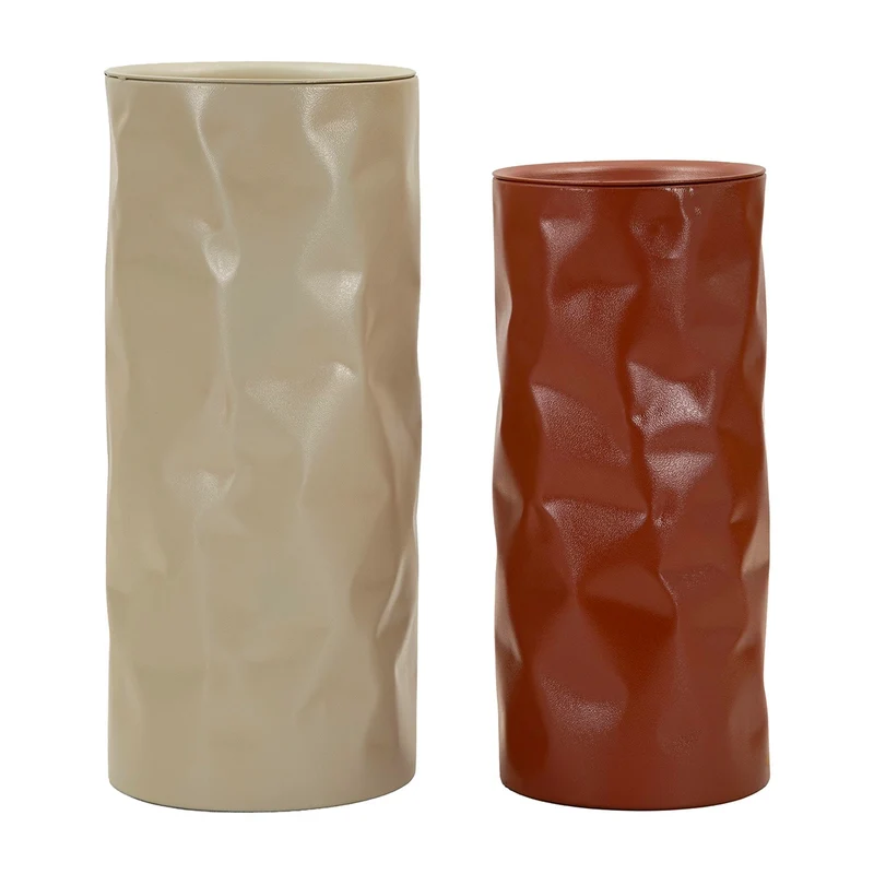 Lot de 2 bouts de canapé 30 cm et 27 cm métal froissé Kiera Bordeaux et Taupe