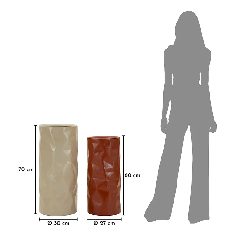 Lot de 2 bouts de canapé 30 cm et 27 cm métal froissé Kiera Bordeaux et Taupe