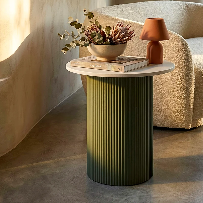 Bout de canapé 40 cm effet marbre Frieda Vert et Blanc