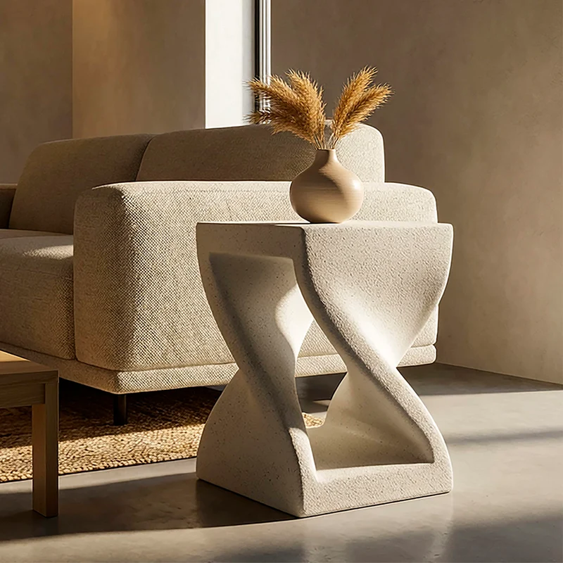Bout de canapé 34 cm effet pierre Terraza Crème