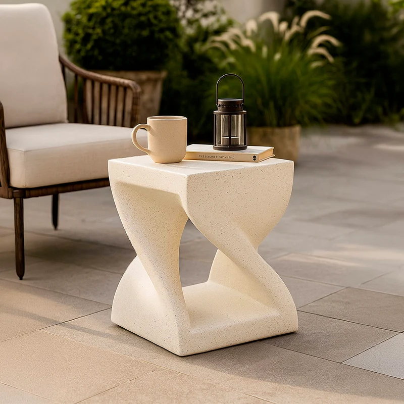 Bout de canapé 34 cm effet pierre Terraza Crème