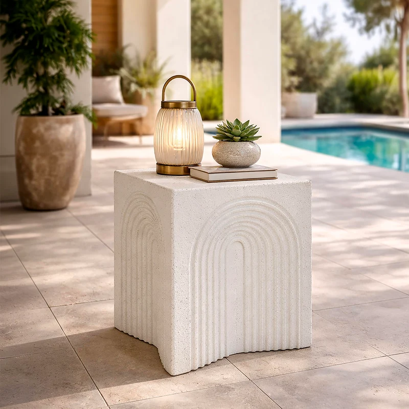 Bout de canapé 40,5 cm effet pierre Terraza Crème