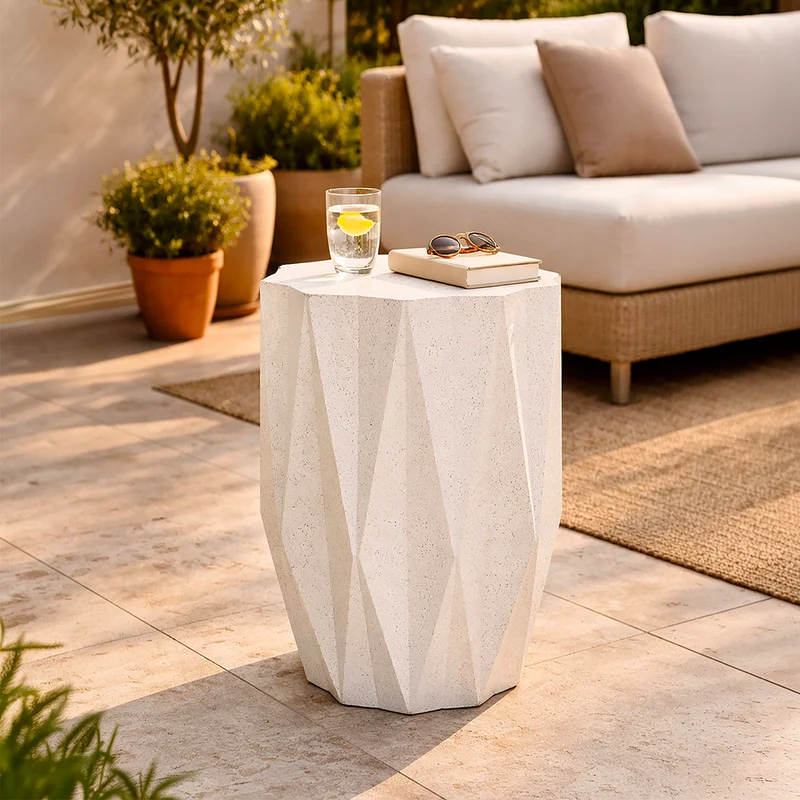 Bout de canapé 38,5 cm effet pierre Terraza Crème