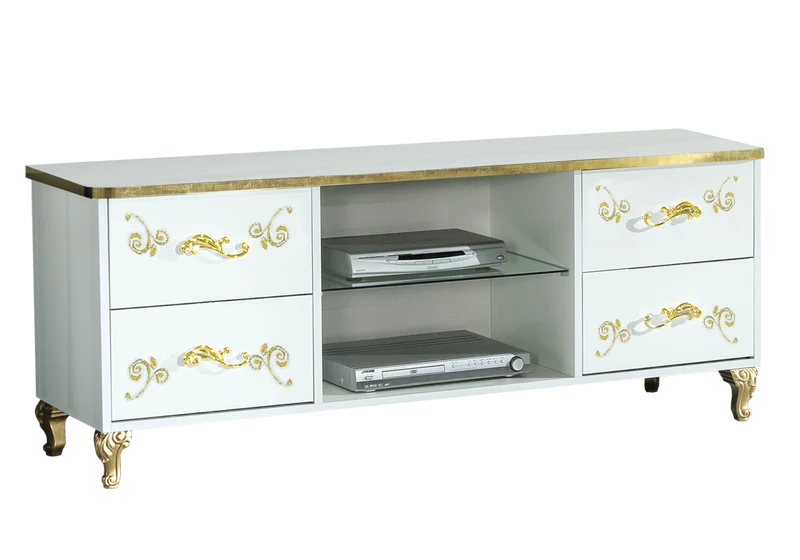 Ensemble meuble TV baroque blanc doré - ROSA