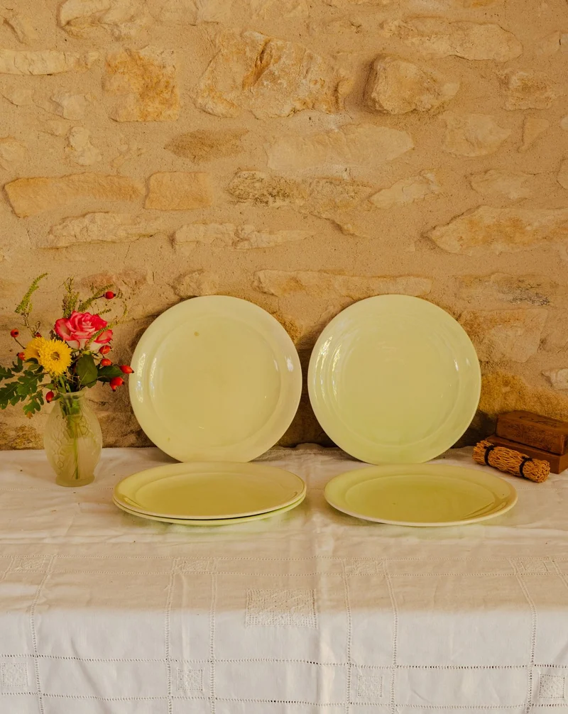 Antoinette, le lot de 5 assiettes en faïence verte N°341