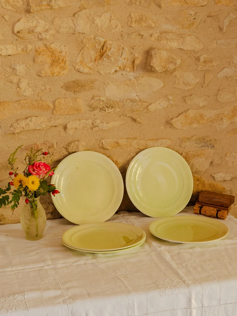 Antoinette, le lot de 5 assiettes en faïence verte N°341
