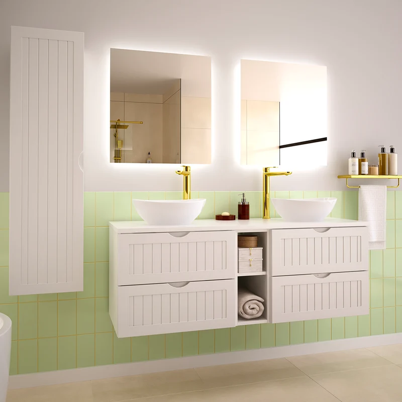 Meuble sous-vasque 140cm 2 niches plan de toilette Soline Blanc