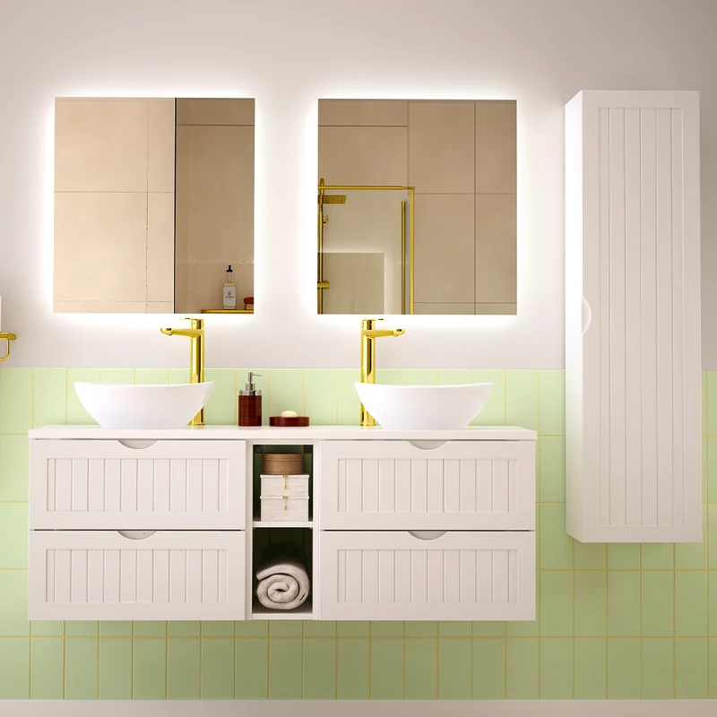 Meuble sous-vasque 140cm 2 niches plan de toilette Soline Blanc