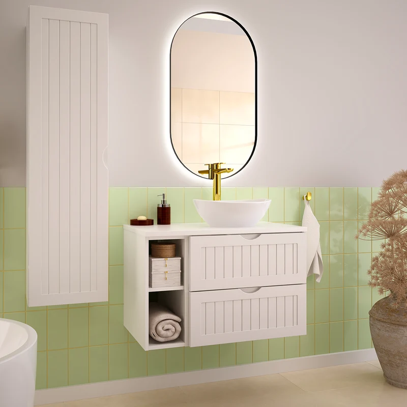 Meuble sous-vasque 80cm 2 niches plan de toilette Soline Blanc