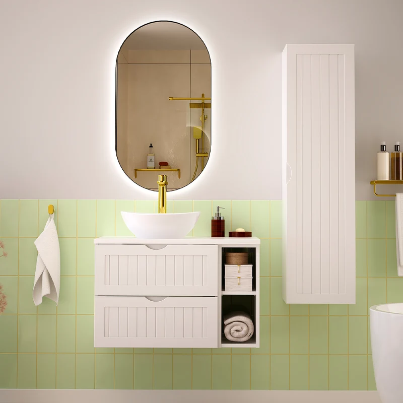 Meuble sous-vasque 80cm 2 niches plan de toilette Soline Blanc
