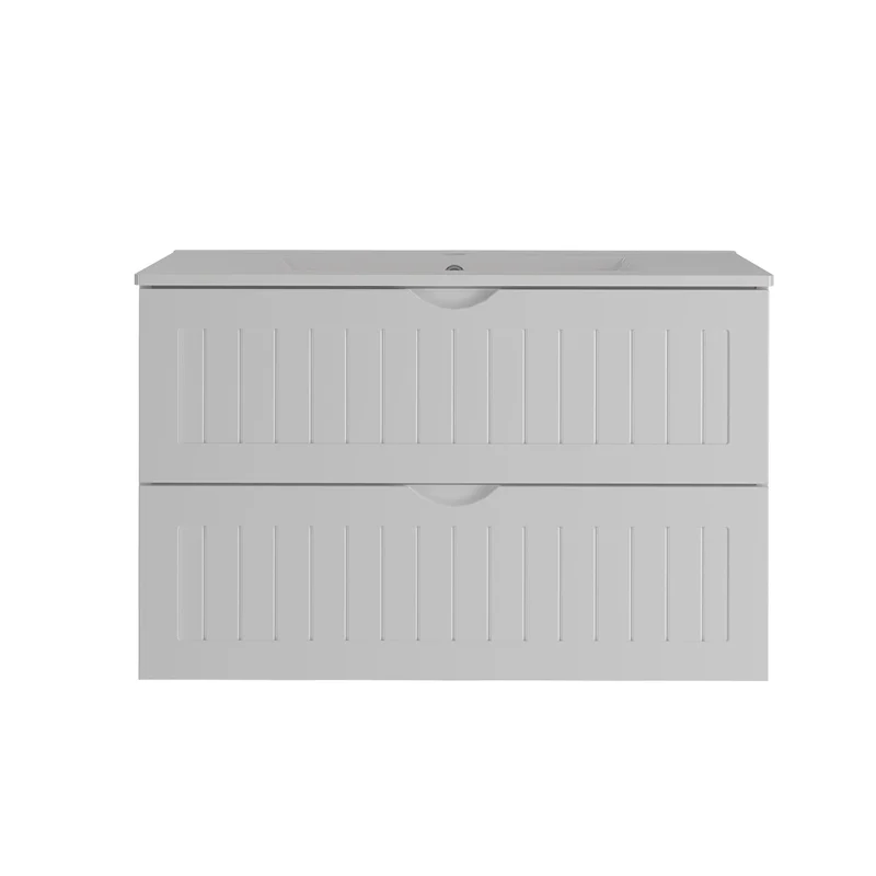 Meuble simple vasque encastrée 80cm Soline Blanc