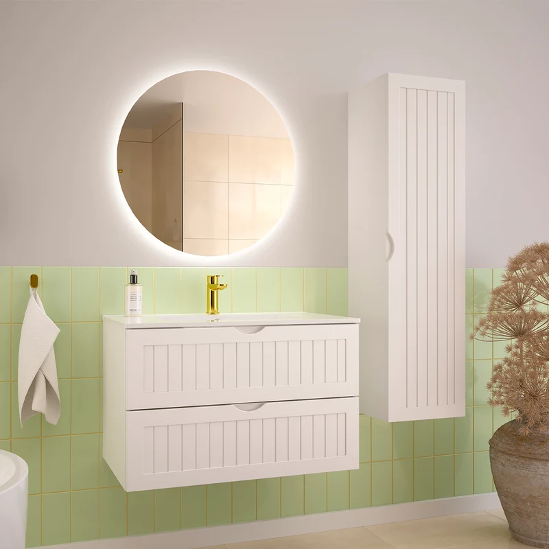 Meuble simple vasque encastrée 80cm Soline Blanc