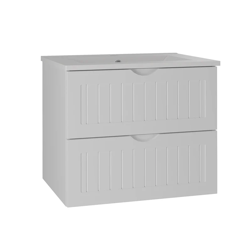 Meuble simple vasque encastrée 60cm Soline Blanc