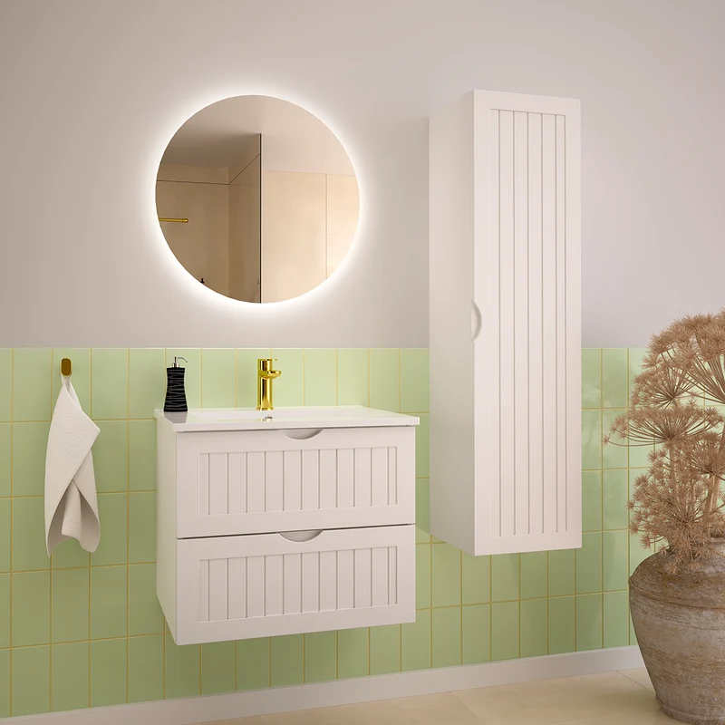 Meuble simple vasque encastrée 60cm Soline Blanc