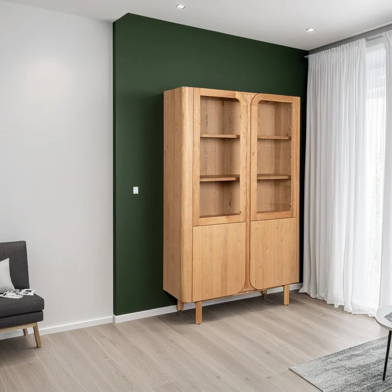 Vitrine 4 portes 2 en verre et 2 en bois