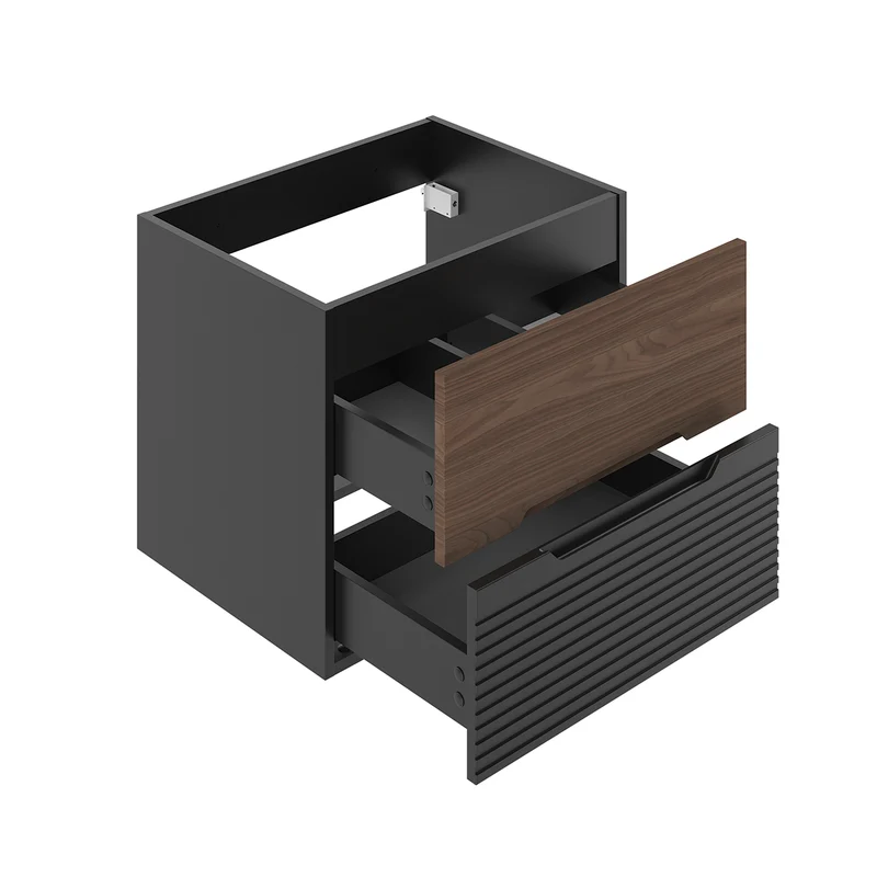 Ensemble meuble double vasque encastrée 120cm et colonne Sylla Noir et bois