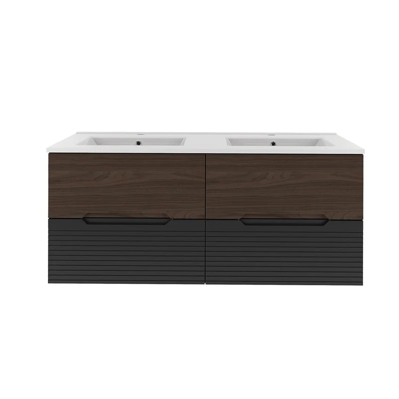 Meuble double vasque encastrée 120cm Sylla Noir et bois