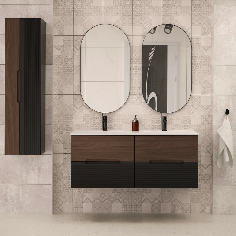 Meuble double vasque encastrée 120cm Sylla Noir et bois